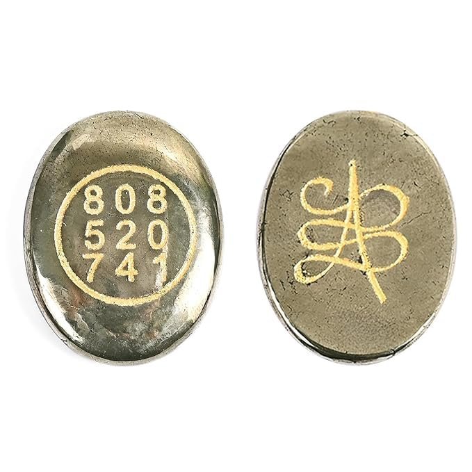 Good Luck Stone Pyrite Zibu Symbol Coin – 808 520 741 | Fortune & Wealth Magnet for Financial Growth, Reiki Healing & Vastu Decor – Home & Office Pack of 1