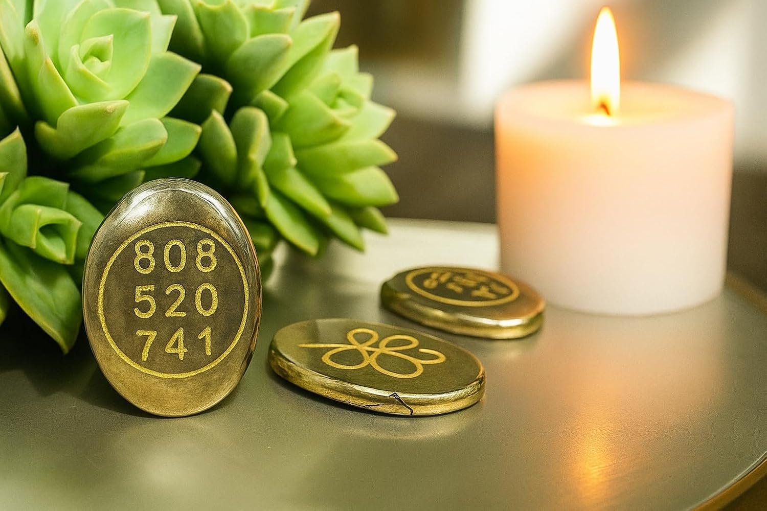 Good Luck Stone Pyrite Zibu Symbol Coin – 808 520 741 | Fortune & Wealth Magnet for Financial Growth, Reiki Healing & Vastu Decor – Home & Office Pack of 1