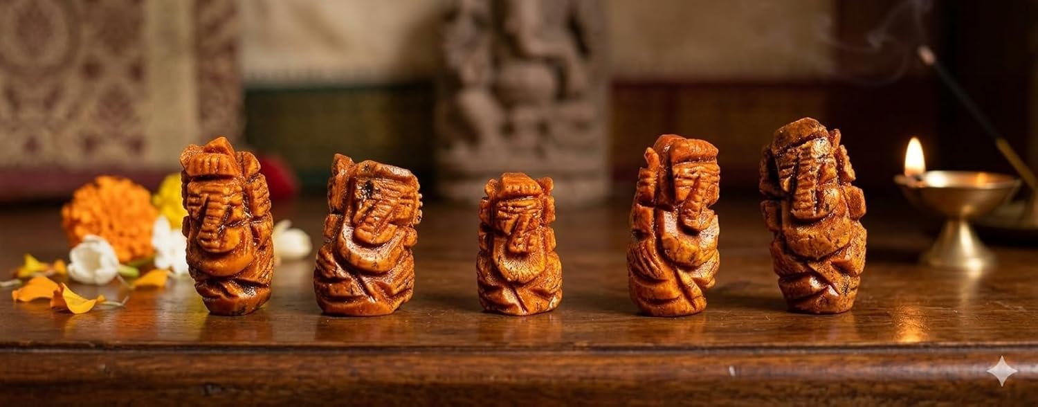 Haldi Ganesh Idol (2 cm) | Original Turmeric Ganpati Murti for Puja | Auspicious for Diwali, Ganesh Chaturthi, Lakshmi Puja | Mini Sacred Idol for Home Temple