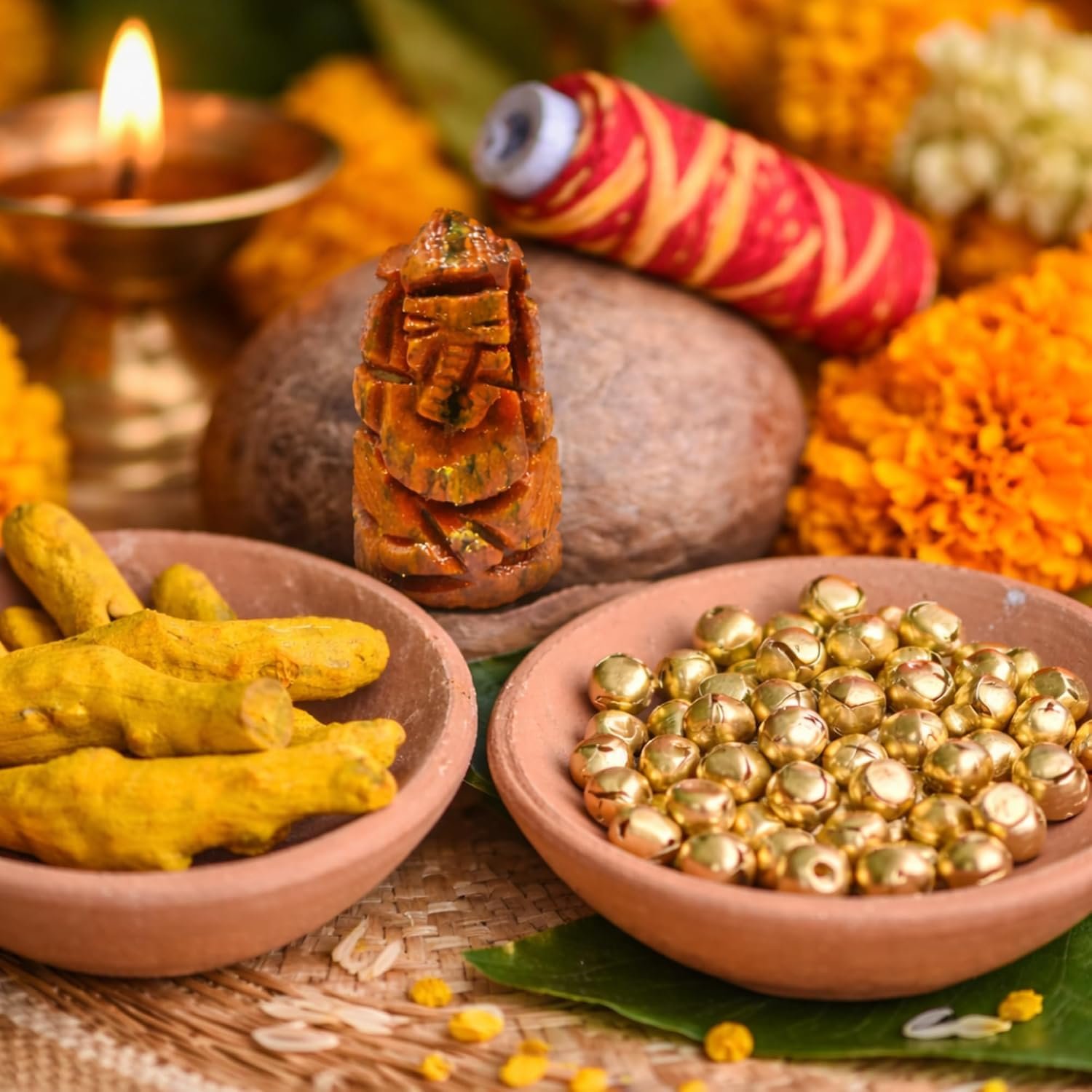 Haldi Ganesh Idol (2 cm) | Original Turmeric Ganpati Murti for Puja | Auspicious for Diwali, Ganesh Chaturthi, Lakshmi Puja | Mini Sacred Idol for Home Temple