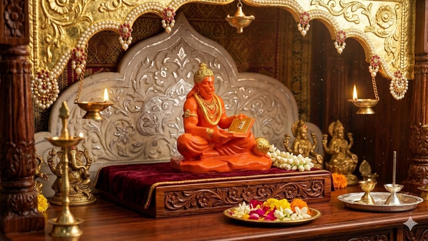 Hanuman Reading Ramayan Idol | 3.5 Inch Orange Hanuman Statue with Gada | Bajrangbali Murti for Home Decor, Temple, Office Desk & Car Dashboard | Spiritual Gift