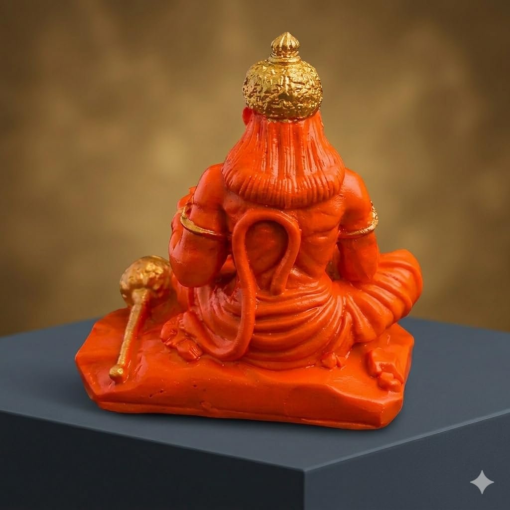 Hanuman Reading Ramayan Idol | 3.5 Inch Orange Hanuman Statue with Gada | Bajrangbali Murti for Home Decor, Temple, Office Desk & Car Dashboard | Spiritual Gift