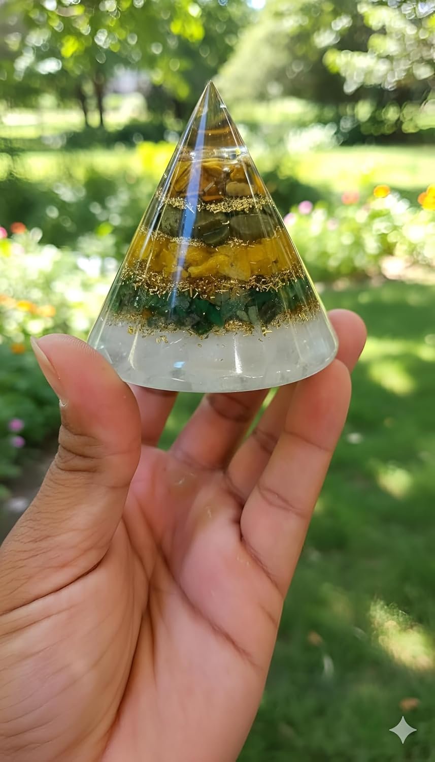 Conical Dhan YOG Pyramid with Selenite Base | Decorative Vastu Pyramid for Home, Office & Mandir | Spiritual Home Décor for Positive Energy & Prosperity